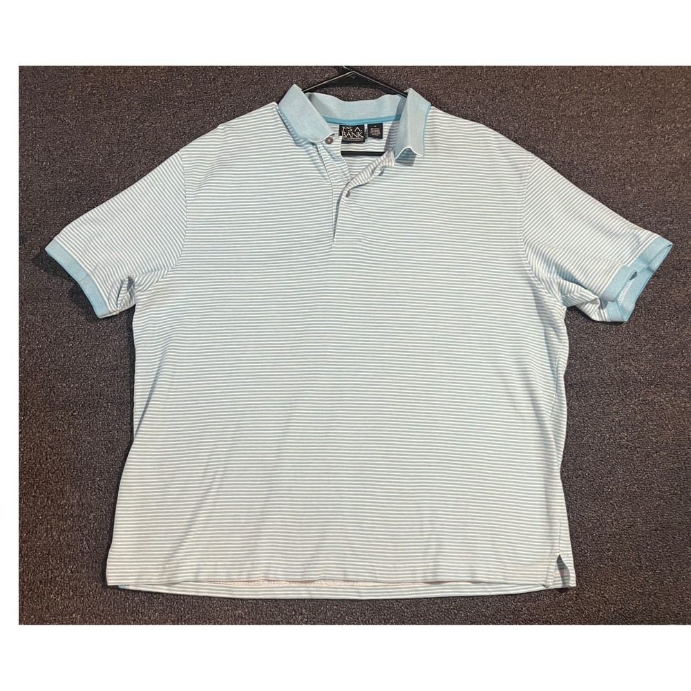 Jos A Bank Mens XL Travelers Collection Blue White Striped Cotton Polo Shirt